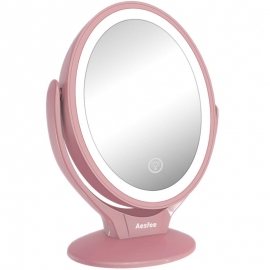 LED Lighted Makeup Mirror Rechargeable,1x/7x Magnification Double Sided 360 Degree Swivel Makeup Vanity Mirror Dimmable Touch Screen,Portable Countertop Travel Cosmetic Mirror,Rose Gold