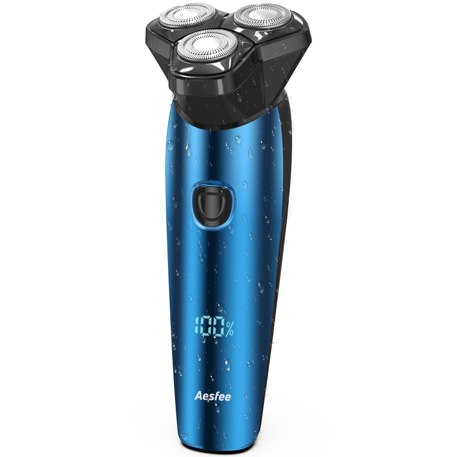 Electric Shaver 3D Rotary Razor for Men ,Wet and Dry IPX7 Waterproof Rechargeable with Pop-up Trimmer, Digital Indicator - Blue
