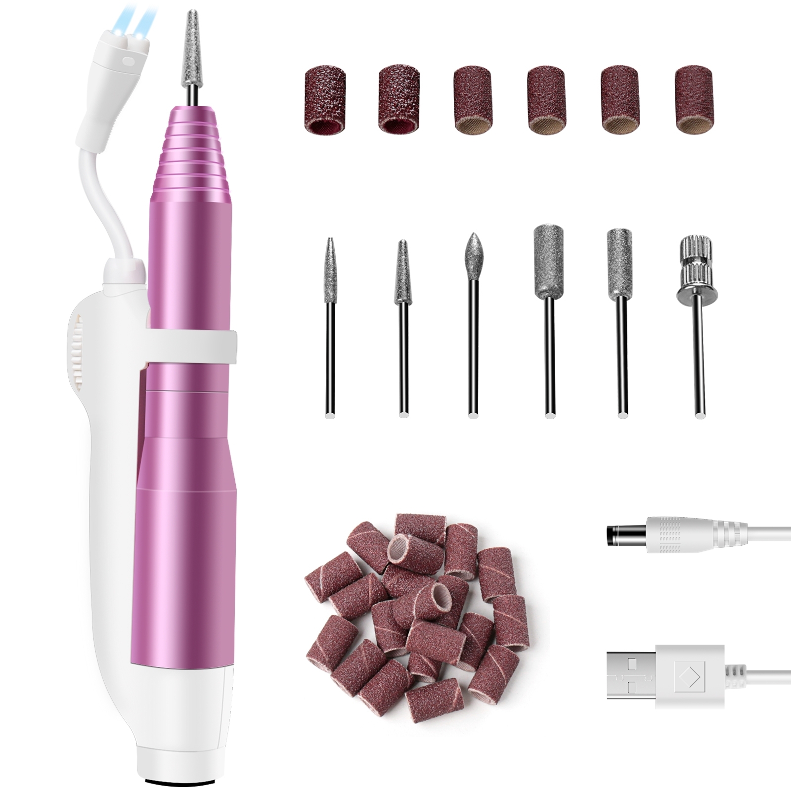 Electric Nail Drill Set with LED Lights, Professional Efile Nail File Kit Portable with 6pcs Nail Drill Bits for Acrylic Gel Nails, Manicure Pedicure Polishing Shape Tools for Home Salon Use