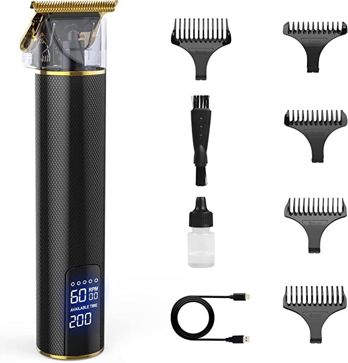 Hair Clippers Professional Beard Trimmer Mens, Hair Trimmer Set Electric Hair Cutting Machine Beard Trimmer USB Rechargeable with LED Display, 5 Guide Combs, 3-Speed