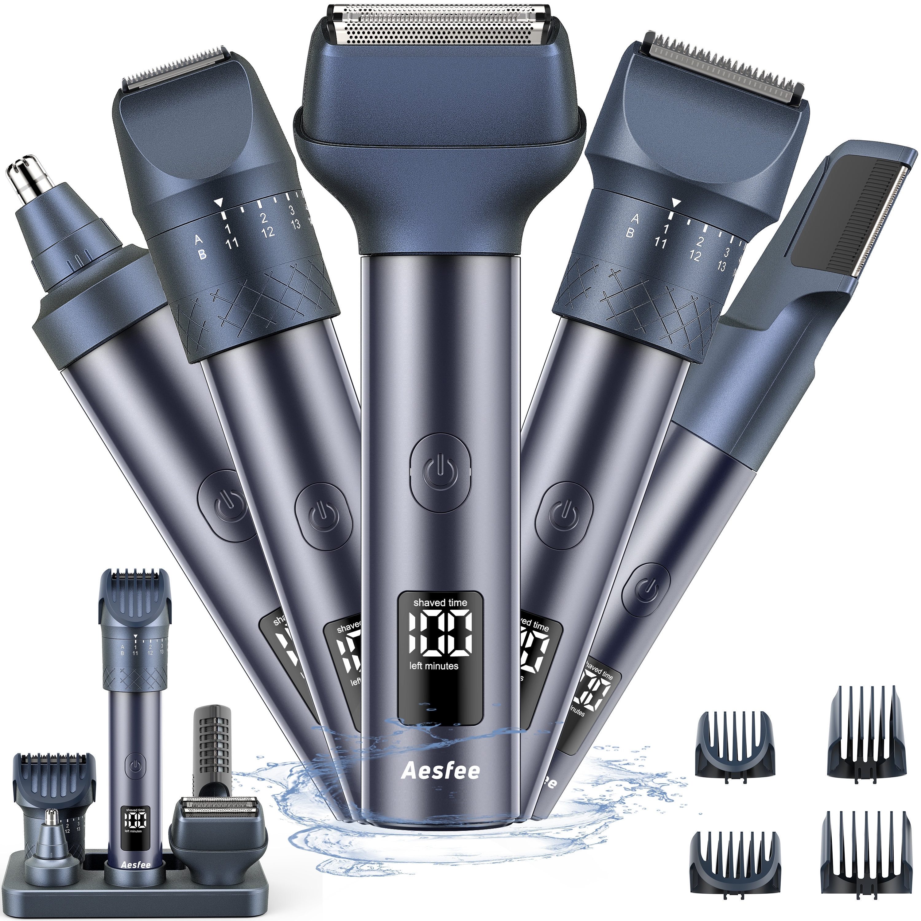 Aesfee Beard Trimmer for Men Hair Clippers Haircuts Set with Precise Dial Adjustable 20 Length Setting - Close Electric Shavers Hair Trimmer Kit for Mens Face Head Body Nose Ear - USB-C Recharge Dock